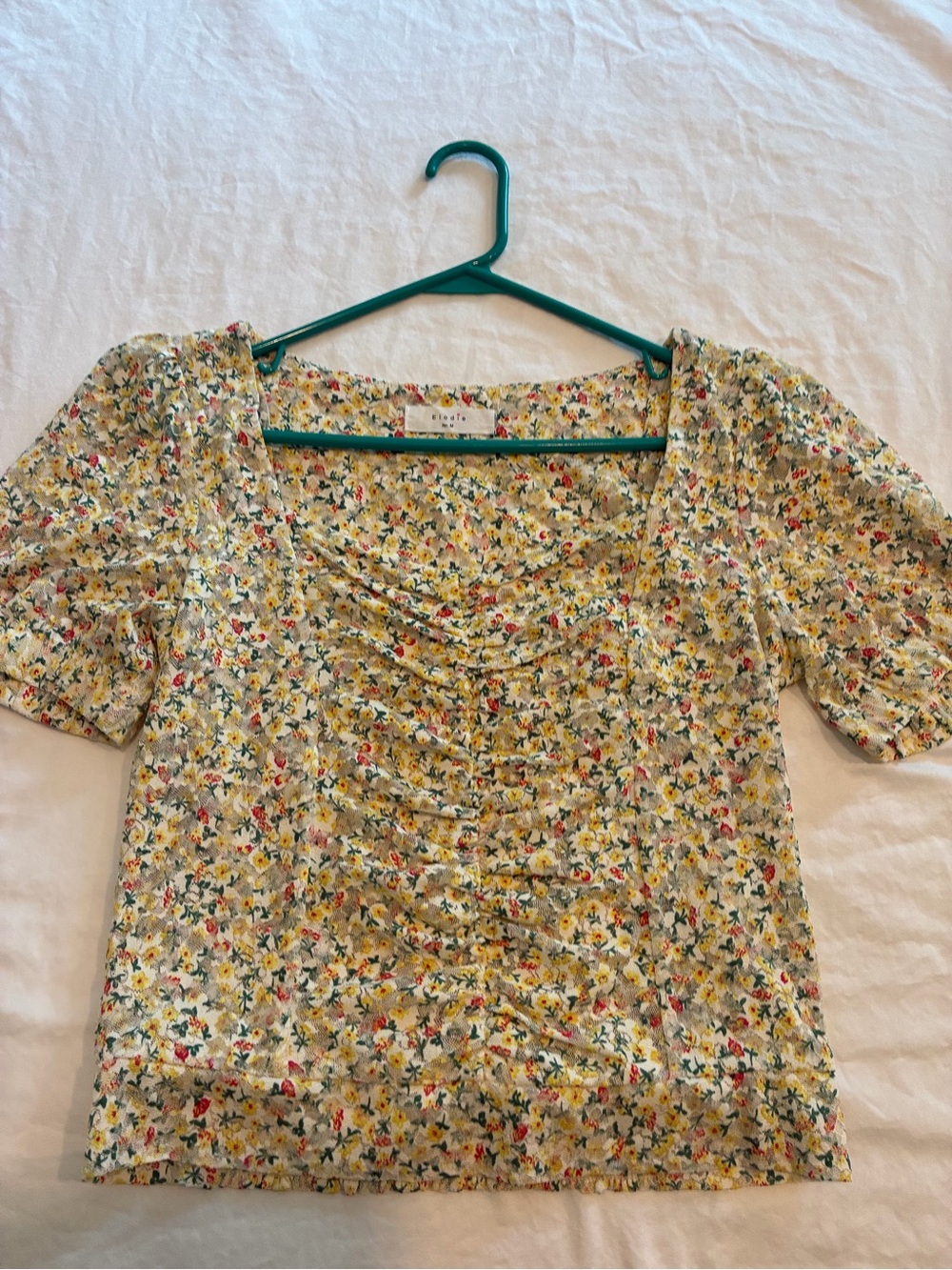 Elodie Yellow Floral Ruched Square-Neck Crop Top